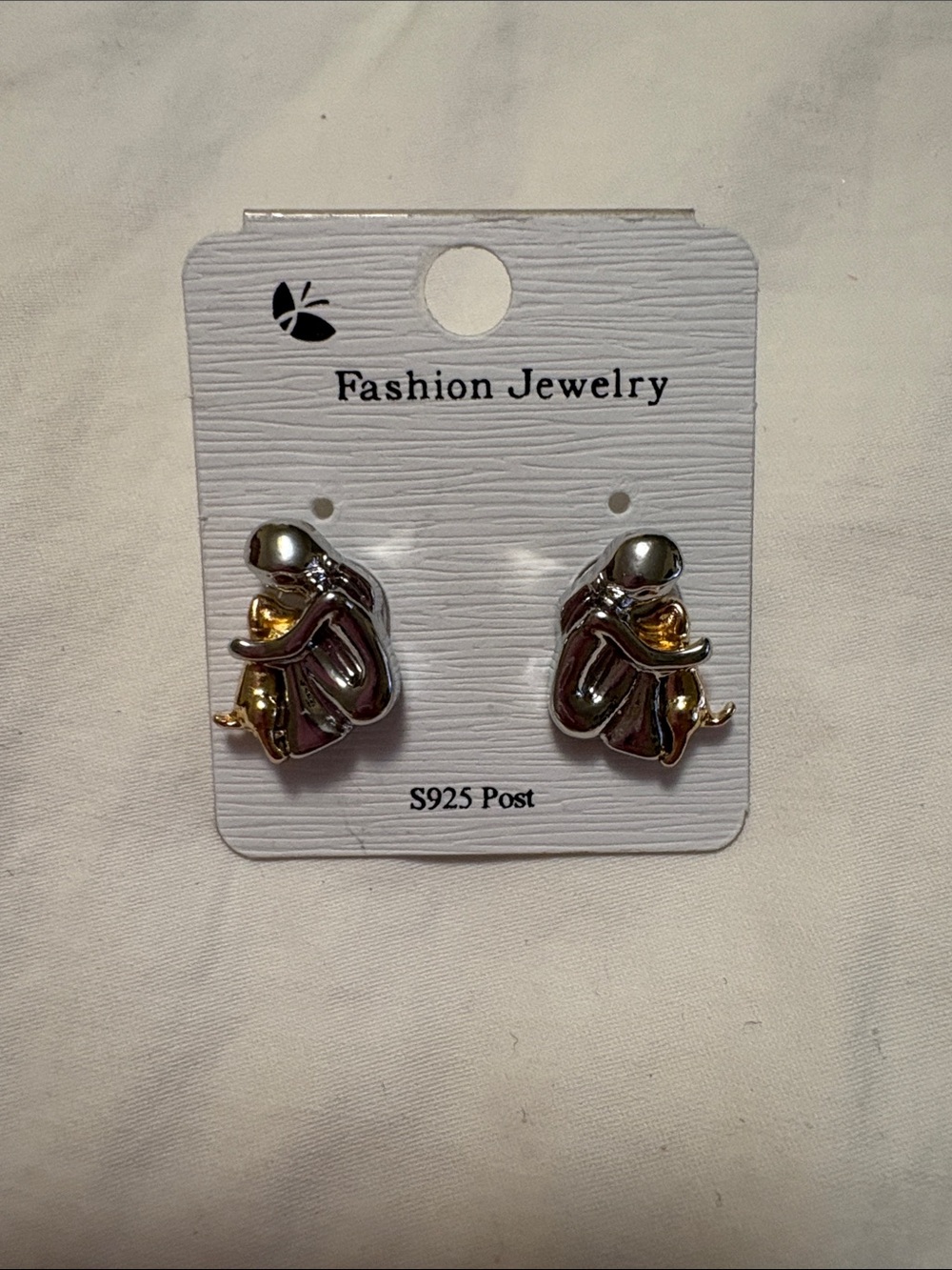 Fashion Jewelry Silver and Gold Tone Embrace Stud Earrings